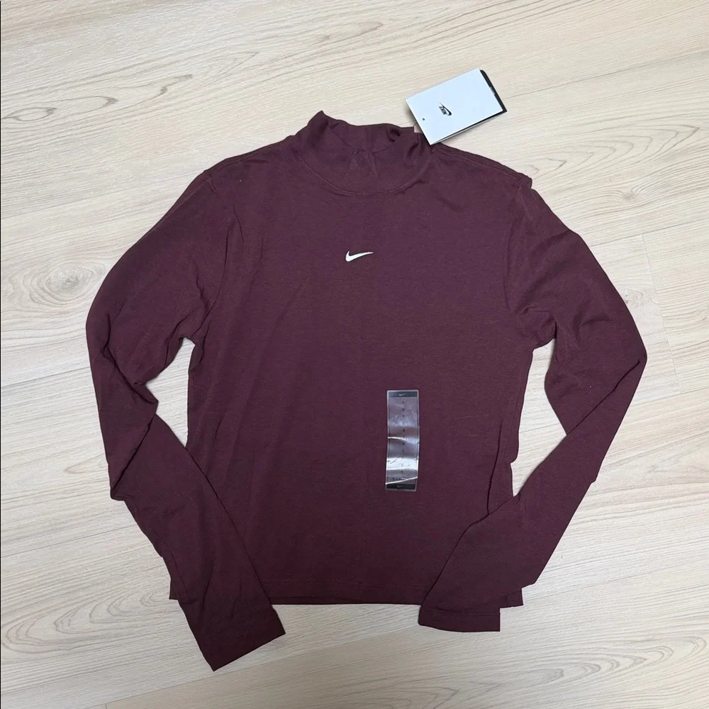 Nike Burgundy Mock Neck Long Sleeve Top with White Swoosh - Picture 1 of 1